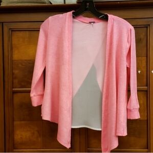 Poof! Girl's Cream and Pink  Cardigan Size Medium